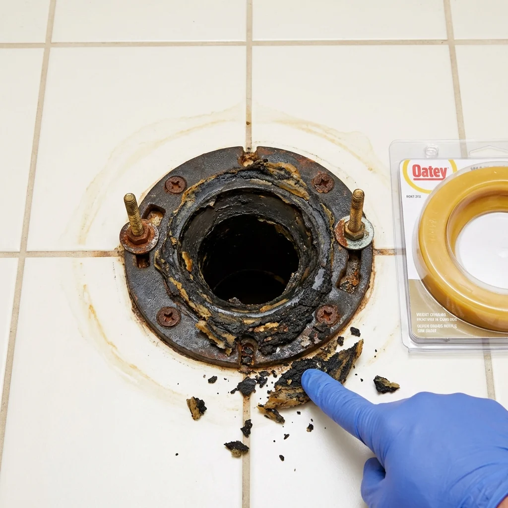 Failed wax ring showing water seepage at the base of a toilet in a Westfield, NY home