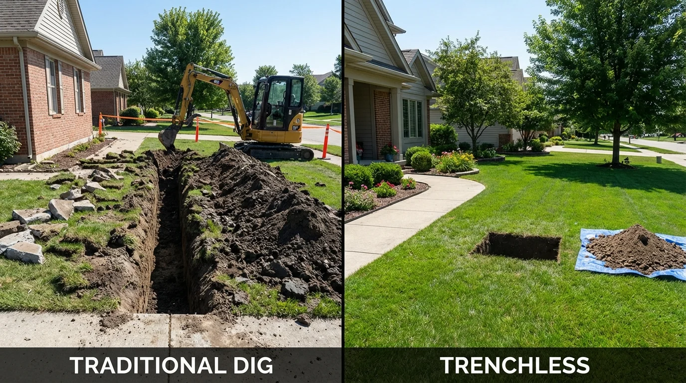 Trenchless sewer repair with minimal yard damage versus traditional excavation in Westfield, NY
